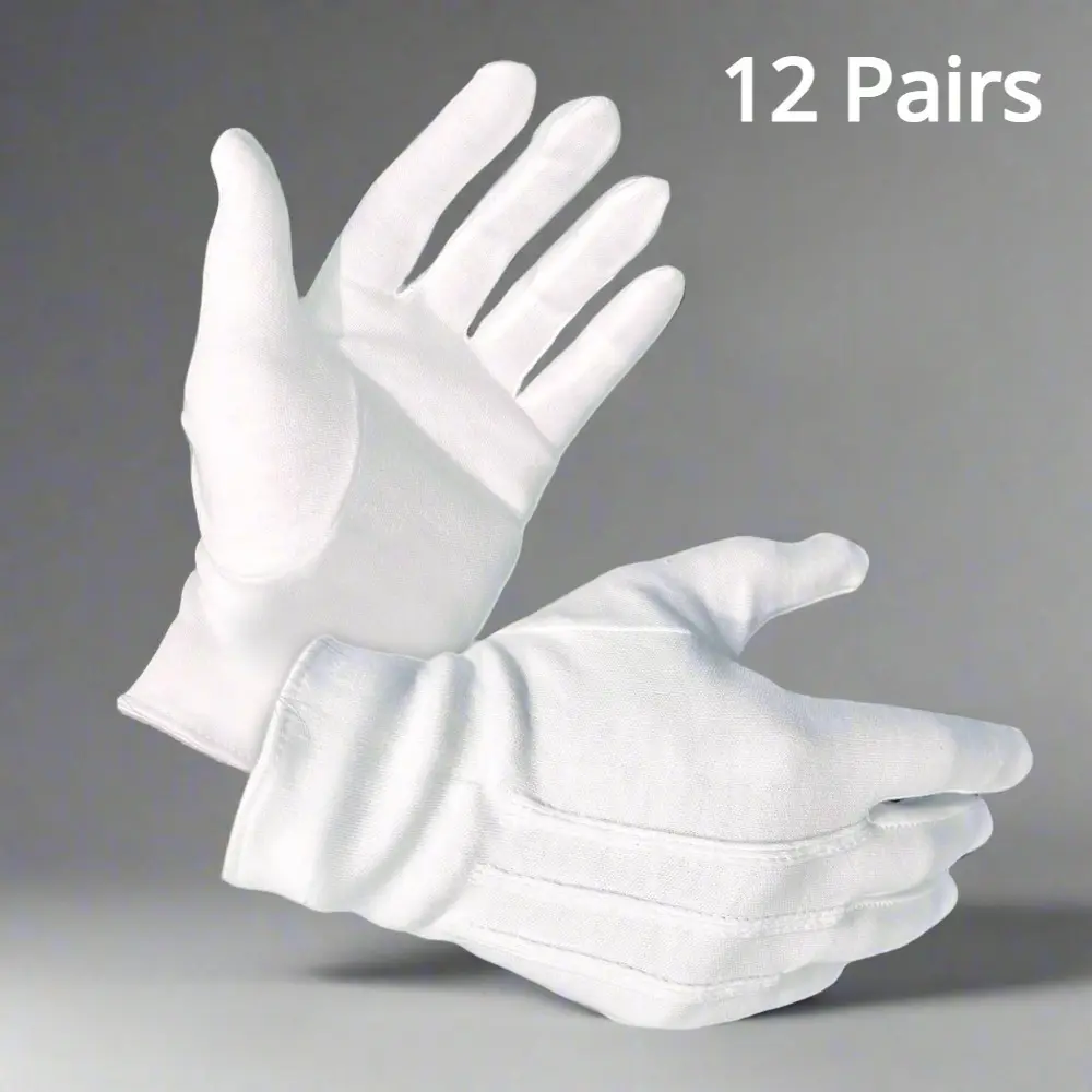 Men's White Uniform Hand Gloves - 12 Pairs, Parade & Costume Use, Sports & Outdoor Accessories