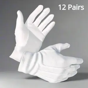 12 Pairs White Uniform Gloves Men Women Parade Costume Gloves,