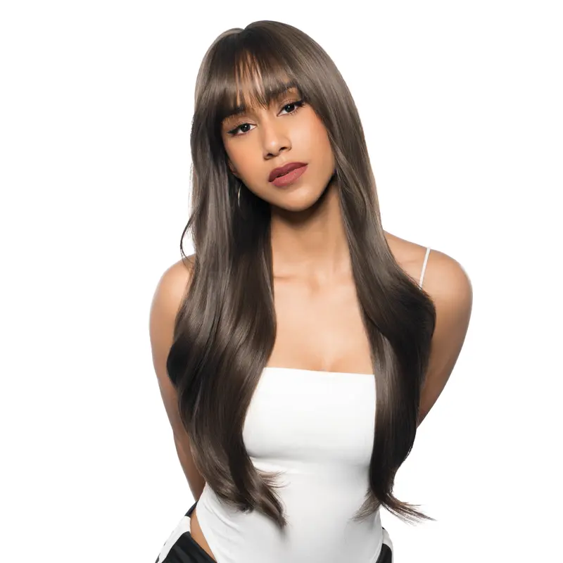 'SWEETEST MORENA' 23-Inch Solid Dark Ash Brown Wavy Synthetic Wig w/ Upgraded Scalp | 【Free-part Hard Front】 【Heat Resistant】 【Cap Included】 | #51FSGA