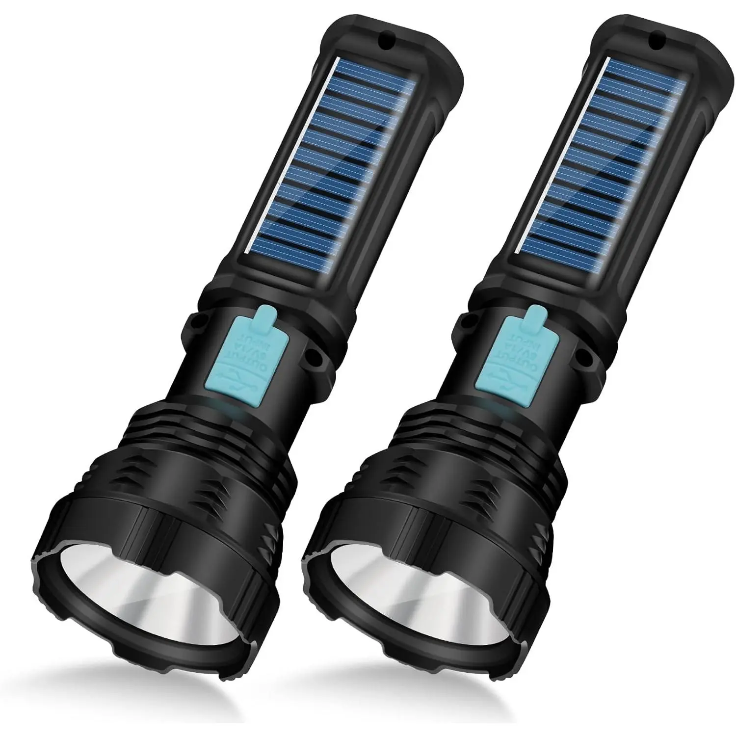 LED Solar Handheld Rechargeable Flashlight with IP65, 2000mAh for Camping