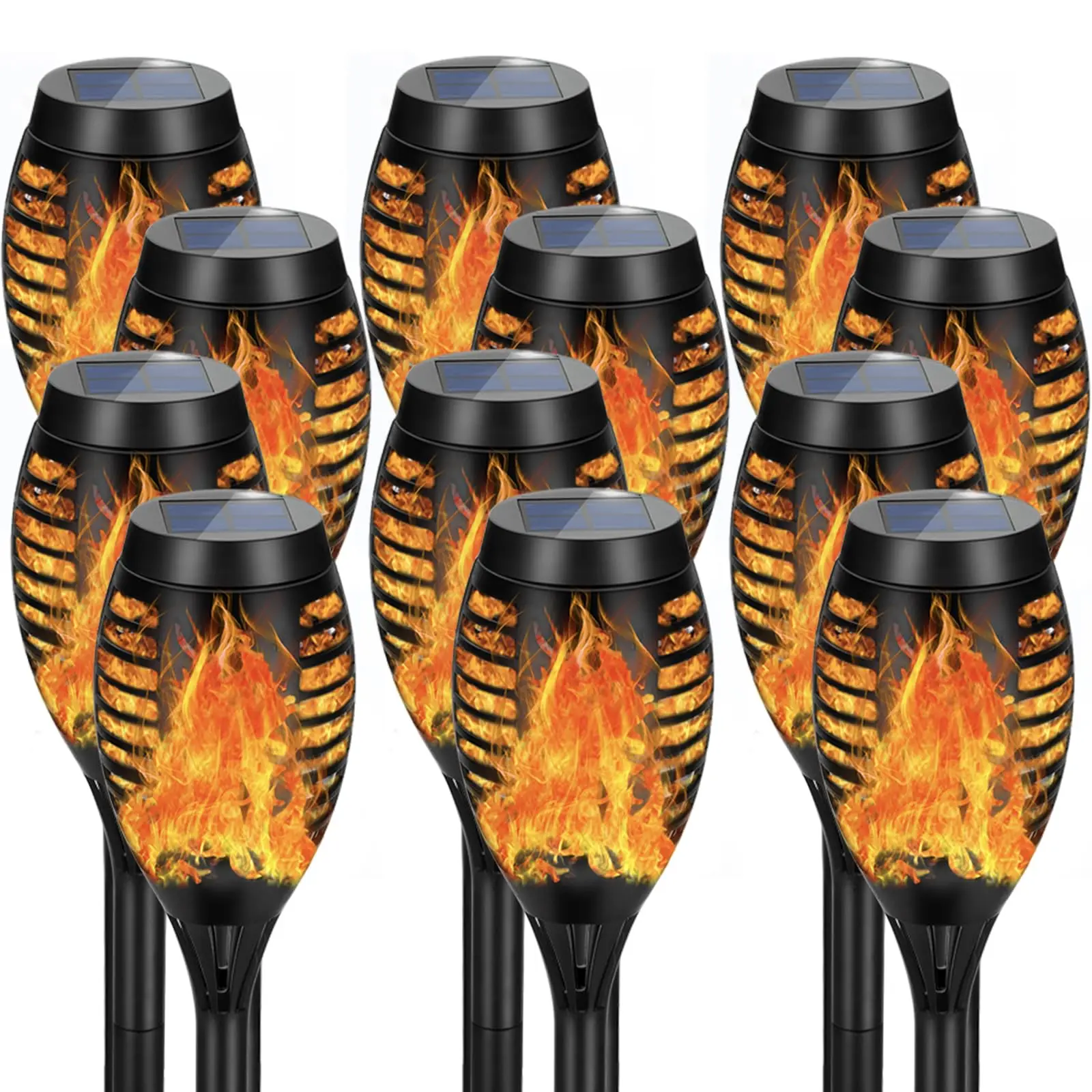 12-Pack Upgraded Plastic Cordless Solar Tiki Torch Flame Effect Lights - Waterproof 400mAh LED Solar Lights with Dancing Flickering Flames, 20hrs Working Time for Garden, Barbecue Decor