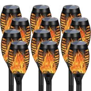 12-Pack Upgraded Solar Tiki Torch Flame Effect Lights - Waterproof LED Solar Lights with Dancing Flickering Flames for Garden Patio Pathway Decor