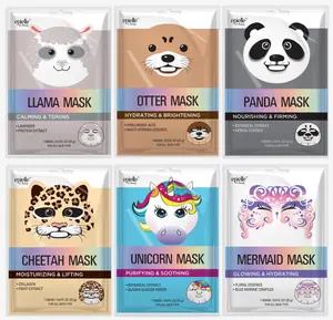Epielle Animal Character Sheet Masks 6 Pack, Moisturizing & Hydrating Face Mask with Hyaluronic Acid & Botanical Extract, Korean Skin Care, Girls Spa Party Favors, Sleepover, Self Care Gifts for Women
