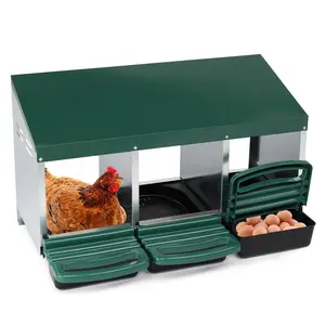 Chicken Nesting Box, 3 Compartments Metal Chicken Laying Boxes with Roll Out Egg Collection, Wooden Fake Eggs, Install Accessories and Gloves for Hens/Goose/Duck/Rabbit, Green