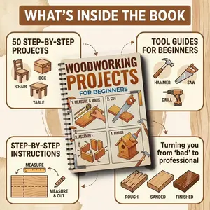 Beginner Woodworking Project Plan Book, Simple Easy Learn DIY Woodworking Projects, Home Use Woodworking Step Guide, Furniture Making Instructions, Tutorial