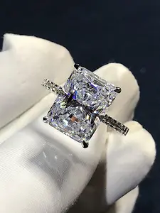 Elegant Artificial Gemstone Decor Ring, Simple Design Rhinestone Decor Ring, Fashion Accessories for Women, Emerald Cut Solitaire Ring