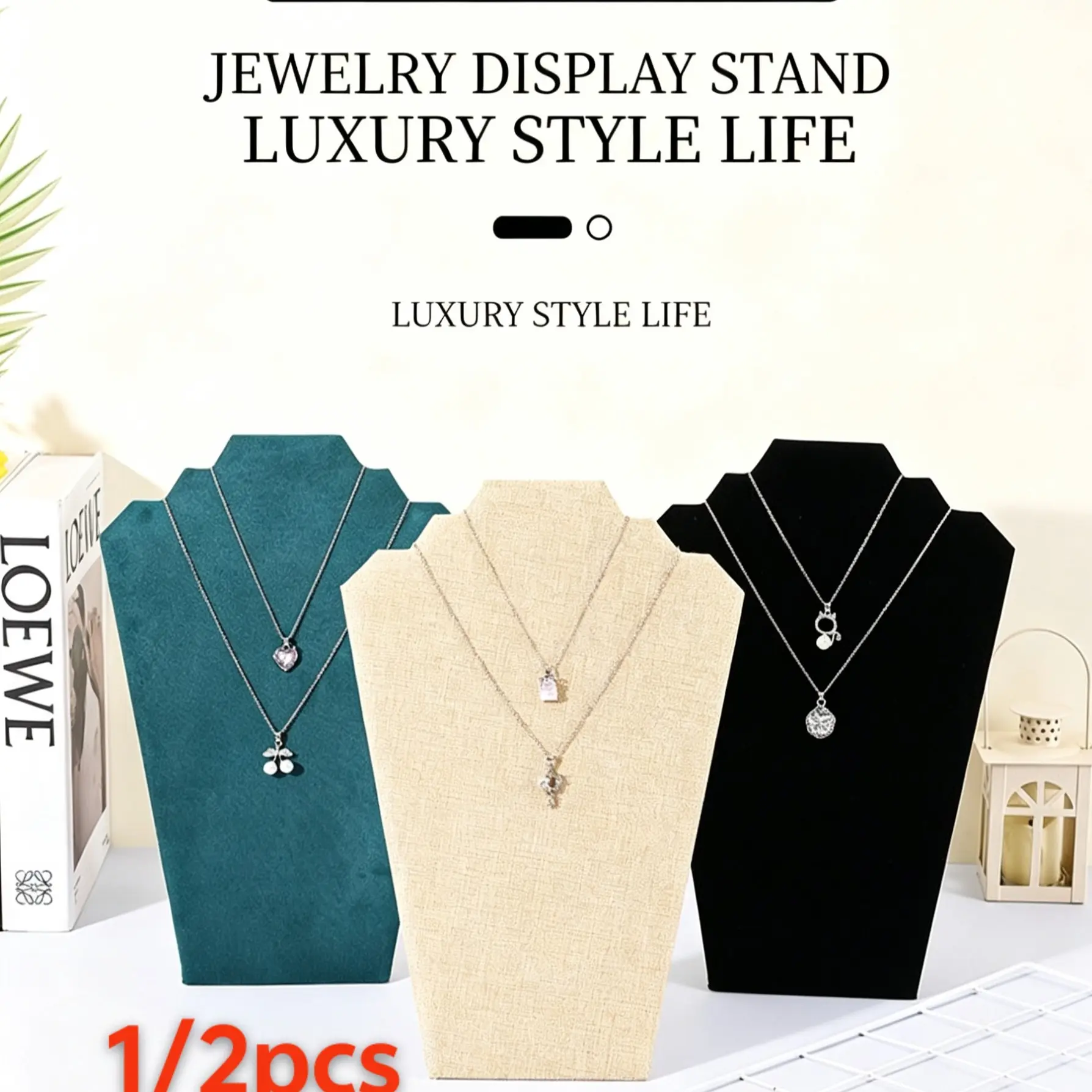 1/2 piece black necklace earrings jewelry set display rack, foldable black velvet necklace bust easel chain necklace rack finishing rack home or shop exhibition Style Lifestyle Versatile