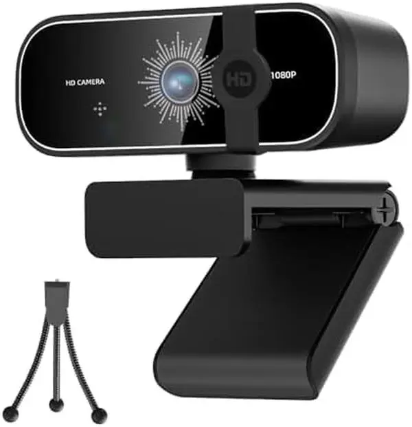 1080P Webcam with Microphone and Privacy Cover, USB Computer Camera with Tripod Stand, Auto Light Correction Web Camera for Zoom, Streaming, Online Meetings and Video Calls