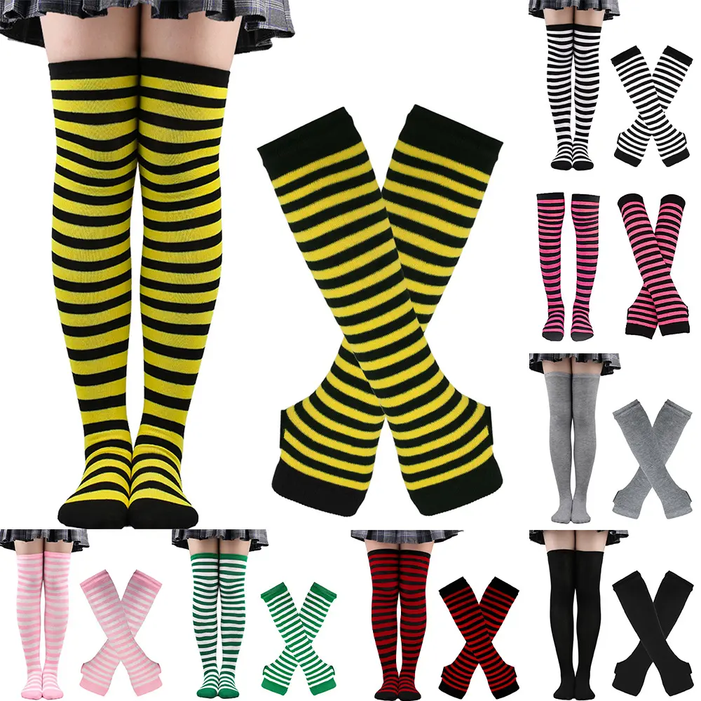 Christmas Stockings for Women Halloween Socks High Tube Socks European and American Festival Cosplay Striped Socks Gloves Socks Set