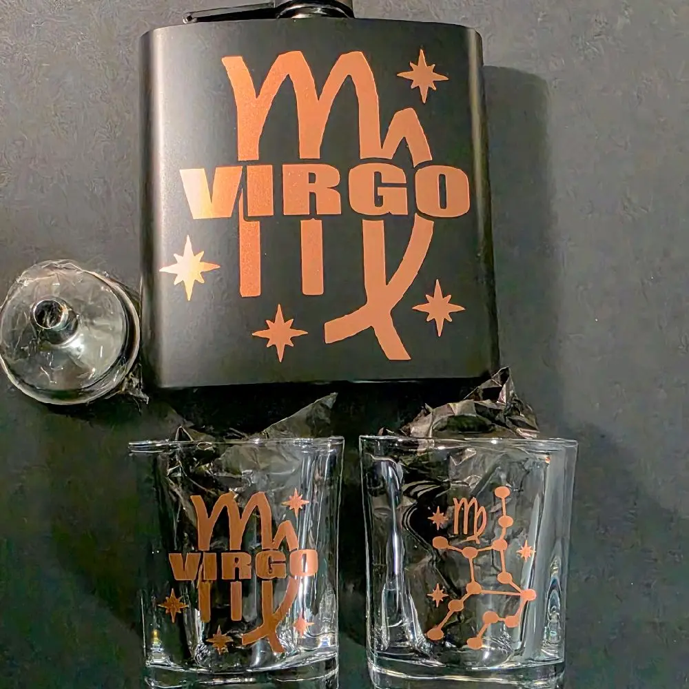 Virgo Zodiac Flask shotglasses Rose Gold Edition