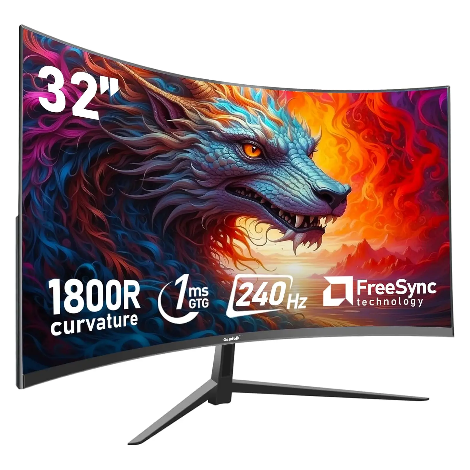 32 Inch Curved Gaming Monitor 240Hz, 1800R PC Monitor Full HD 1080P, Frameless Computer Dispaly with Freesync and Eye Care Technology, Wall Mountable