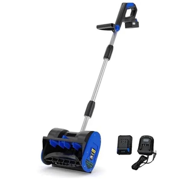 GARVEE 20V Cordless Electric Snow Shovel, 4.0Ah Battery & Charger, Brushless Motor, 12" Clearing Width x 8" Depth, 17FT Throwing Distance, Lightweight Snow Thrower for Driveways & Sidewalks, Blue