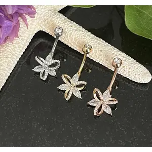1 Piece Beautiful Hollow Paved CZ Gem Flower Navel / Naval Belly Ring - 14g - 10mm
