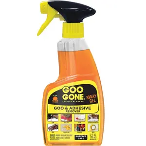 Goo Gone 12 oz. Goo and Adhesive Remover All-Purpose Cleaner Spray, Adhesive Remover for Sticky Messes, Clinging Gel Removes Labels Glue Tar Gum, Drip-Free Formula Safe on Surfaces, Citrus Power Cleaner.