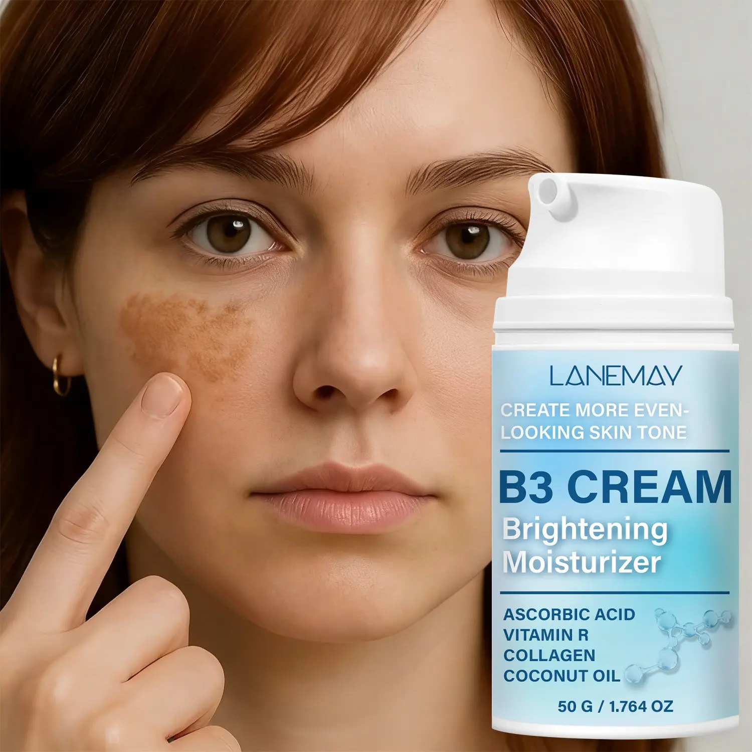 LANEMAY B3 Brightening Moisturizing Cream 50g Hydrating Facial Cream | Niacinamide + Vitamin C + Collagen, brightens skin tone | Coconut oil + Aloe vera deeply moisturize, creating an even and radiant complexion, Hydrating, Moisturizer