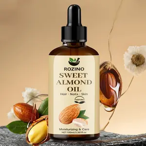 Rozino Sweet Almond Oil - Youth Moisturizing & Care for Hair Nails Skin - 100ml Essential Hydration Formula for Smooth Surfaces