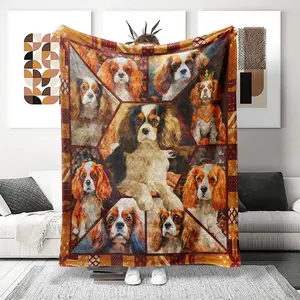 Ultra-Soft Printed Woolen Blanket with Cavalier King Charles Design, Perfect Gift for Any Occasion, Cozy & Skin-Friendly for Home Use, Flannel Throw Blanket