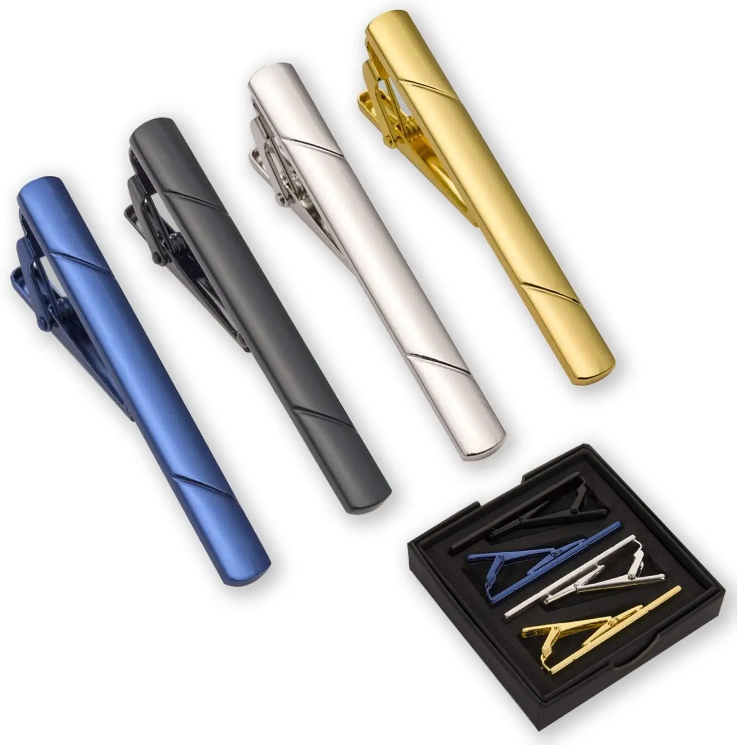 Men's Copper Tie Clips, 4-Piece Smooth Bullet Style Bar Set with Gift Box for Weddings, Party, Birthday Gift for Guys, Male, Elegant Look, Plain, High Gloss, Gold Aesthetic, Styling, Bar Clip, Bullet Shape, Nickel-Free, Business
