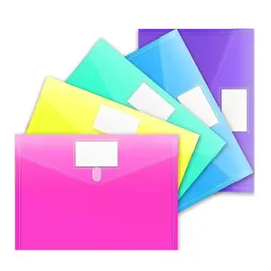 Colorful Transparent Design A4 Plastic File Folder with Velcro Closure - Ideal for Student Stationery, Document Storage, Office Organization, and Paper Organizers
