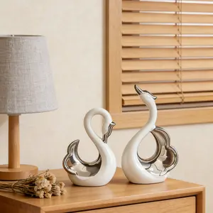 Elegant Swan Figurine Set, Ceramic Material, Luxury Home Decor, Fashionable Decoration for Living Room and Entryway, TV Stand Gift