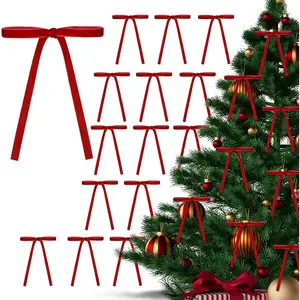 24 Pcs Velvet Bows for Christmas Tree, Red Velvet Christmas Tree Bows Door Garland Decor Vintage Wreath Bow,Suitable for Xmas Home Decor Wedding Outdoor Indoor (Red)