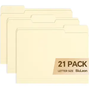 21 Pack 8.5x11 Manila File Folders 1/3 Cut Tabs Letter Size for Easy Labeling Organization, Great for Documents Home School Classroom Office Supplies
