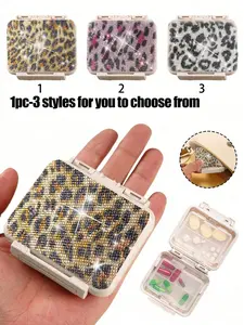 Luxury Leopard Print Portable Compact Size Square Pill Box, Mini Six-Compartment, Jewelry Storage, Makeup Mirror, Travel Gift, Outdoor Activities
