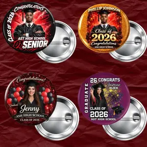 4 Styles Design Custom Graduation Photo Pin Button, Class of 2026 Senior Pin, Bold Congrats Grad Pin