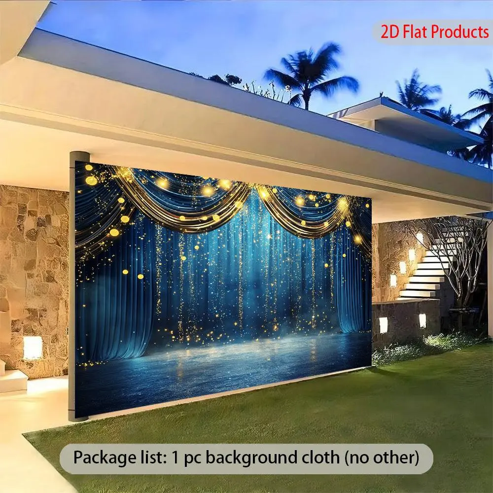 1pc Navy Blue 2D Flat Glam Soft Polyester Throw Backdrop Curtain - Durable Wedding Stage Decor with Easy Electric-Required Event Hanging Installation