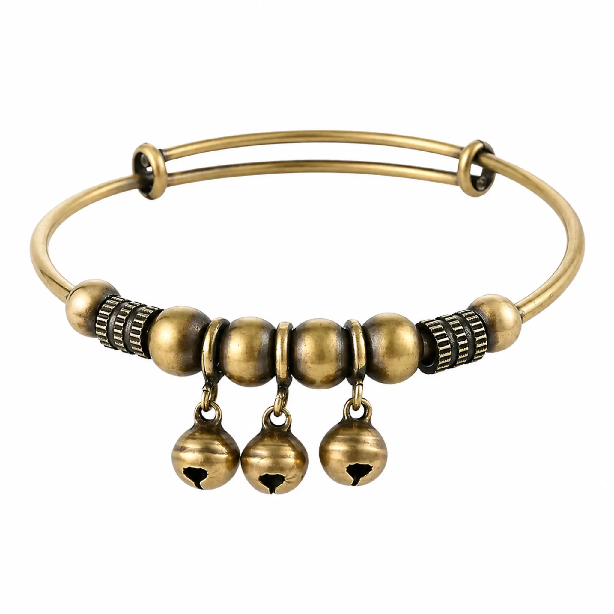 Women's Vintage Geometric Design Bangle Jewelry - Adjustable Fit Copper Beaded Sliding Flexible Bracelet, Classic Fine Craft Casual Wear Accessory with Wealth & Good Fortune Blessing, Fashionable Chunky Bangles, Birthday Gift, Adjustable Fit Bangle, Fashi