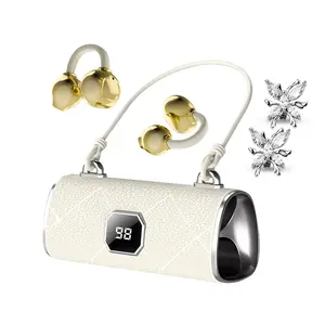 X22 Perfect Gift for Girlfriend Clip-On Wireless Headphones with Handbag-Style Comfortable Fit Bluetooth 6.0 LED HD Display HiFi Sound Sport & Travel Ready Audio Earbuds for Music & Calls Fashionable Headset Red Rose