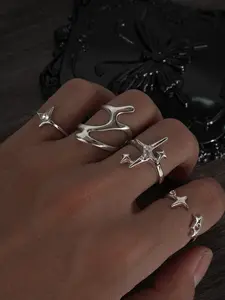 4 Piece Fashion Vintage Simple Starry Zirconia Unisex Asymmetric Couple Rings Set, Perfect for Holiday Parties, Vacation, Dates, Daily Wear Gift