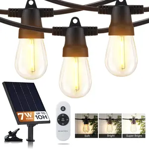 Brightech Solar String Lights with 48 Hanging Edison Bulbs and Brightness Controls with Remote 7W-104 3000K