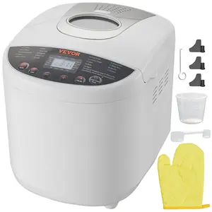 VEVOR Household Kitchen Multifunction Bread Maker, 19-in-1 2LB Automatic Dough Machine with Nonstick Ceramic Pan, Gluten-Free Setting, Whole Wheat Bread Making, Digital Programmable, 3 Loaf Sizes, 3 Crust Colors, White