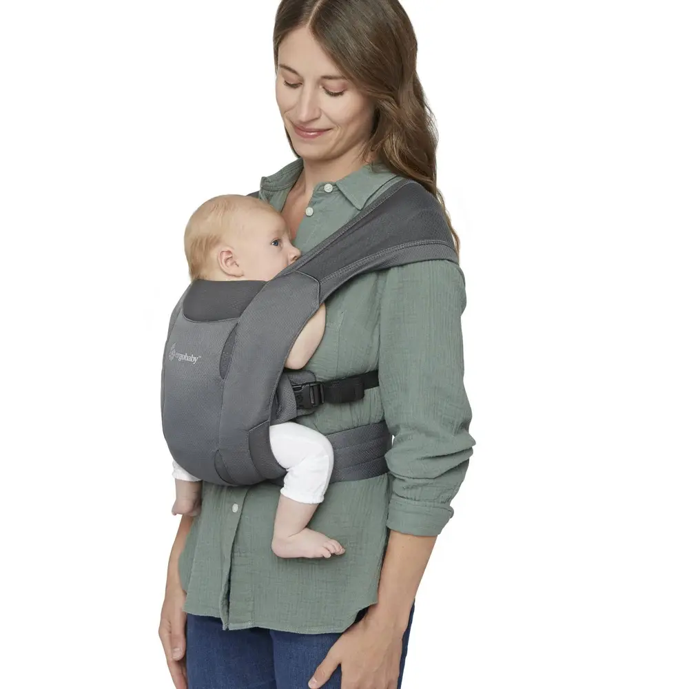 Ergobaby Embrace Lightweight Newborn Baby Carrier, Cool Breathable Knit & Soft Air Mesh, Structured Support, Washed Black, Light Weight, Super Comfortable, Front Baby Carriers, 9 - 12 Months