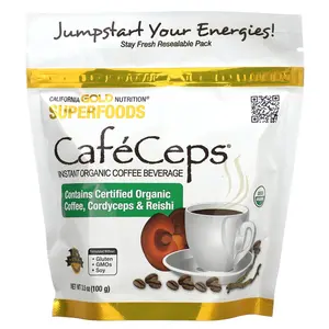 California Gold Nutrition CafeCeps, Certified Organic Instant Coffee with Full-Spectrum, Organic Cordyceps and Reishi Mushroom Powder, 3.5 oz (100 g)