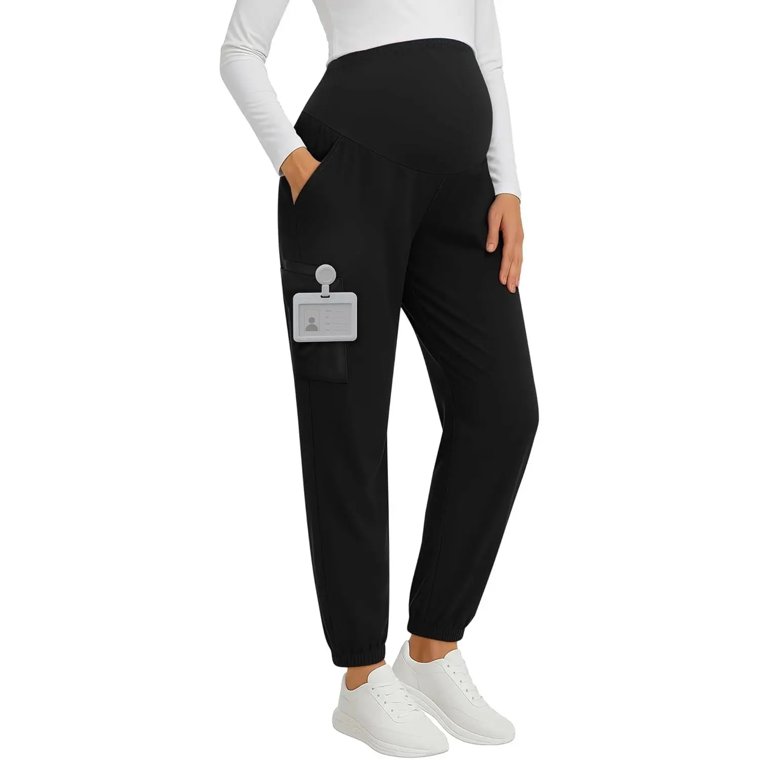 Women's Maternity Scrub Pants - 6-Pocket Stretchy Straight-Leg Jogger for Pregnancy Workwear Leisure & Outdoor Indoor Recreation Use, Pockets
