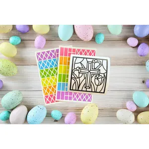 Cross Easter Decorations Suncatcher Kit, Easter Basket Stuffers Stained Glass Kit Cross, Cross Suncatcher Kits Fine Motor Activity
