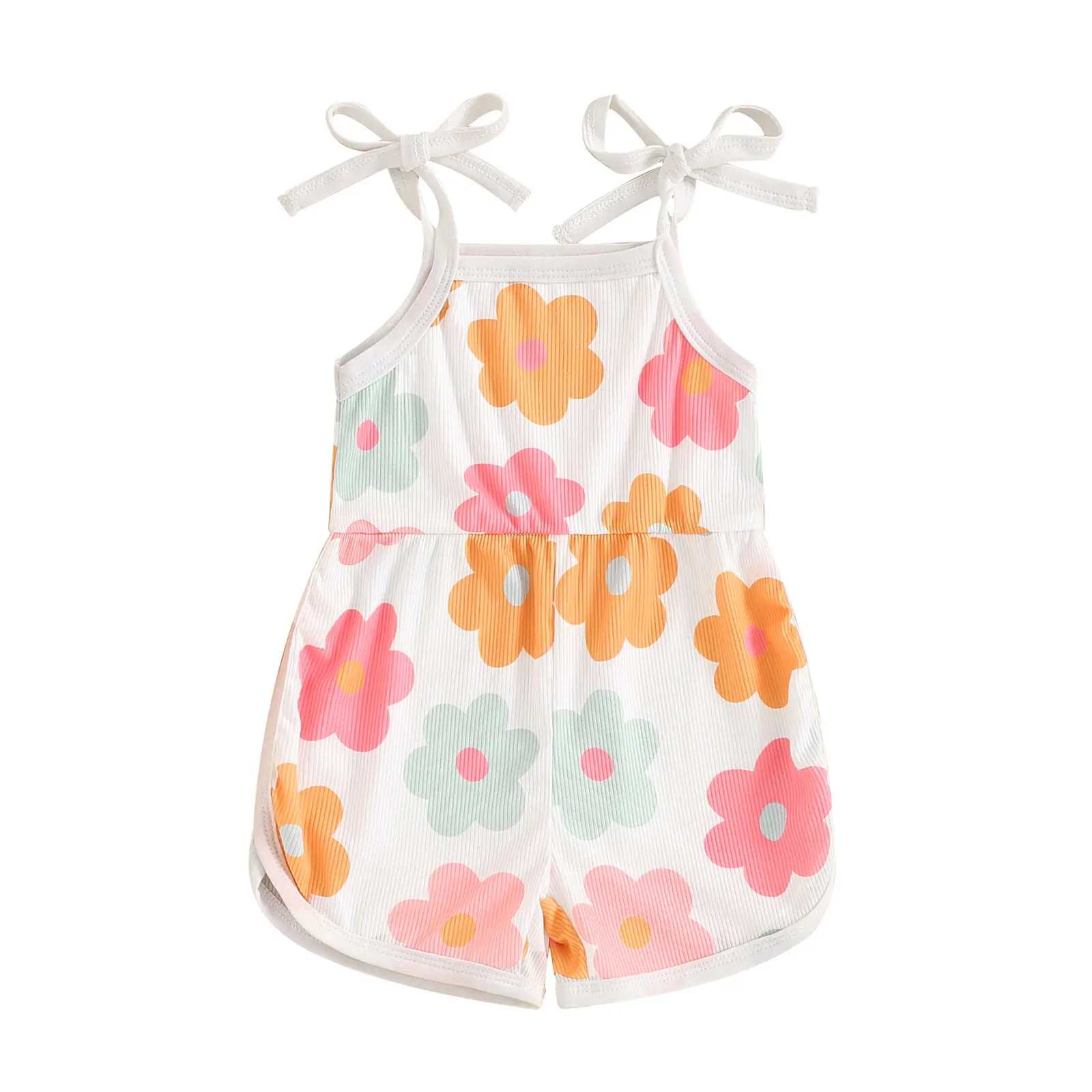 Canrulo Toddler Girls Romper Spaghetti Straps Flower Ruffled Short Jumpsuit Playsuit  Summer Clothes