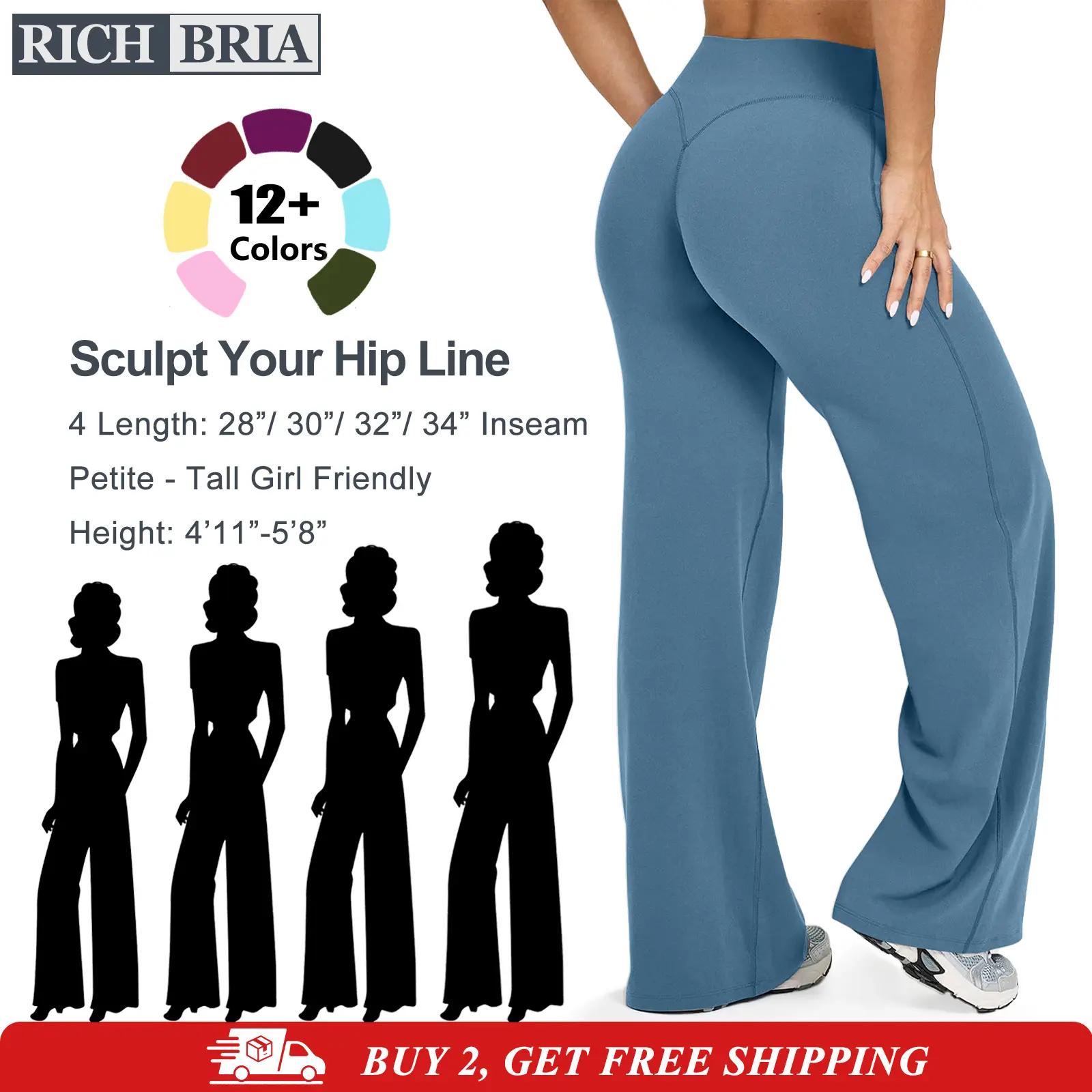 RICH BRIA Women’s High Waist Flare Yoga Pants, Buttery Soft Stretch Workout Lounge Pants High Waisted Yoga Form Fitting Activewear