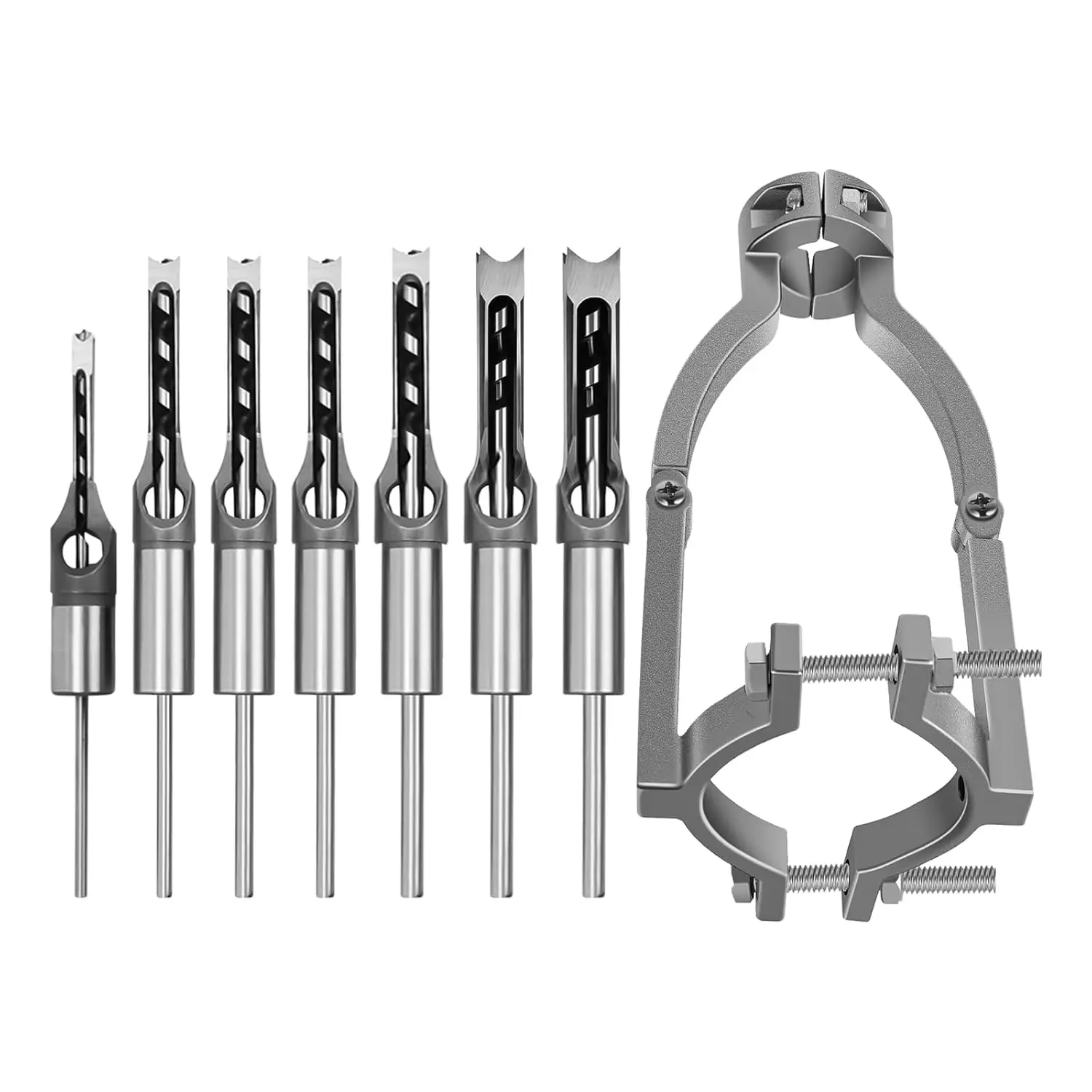 Square Hole Drill Bit Adapter and 7 pcs Square Hole Drill Bits, Easy Installation and Disassembly Mortising Attachment for Drill Press, Mortise Machine, Power Tool Accessory for Drill Machines