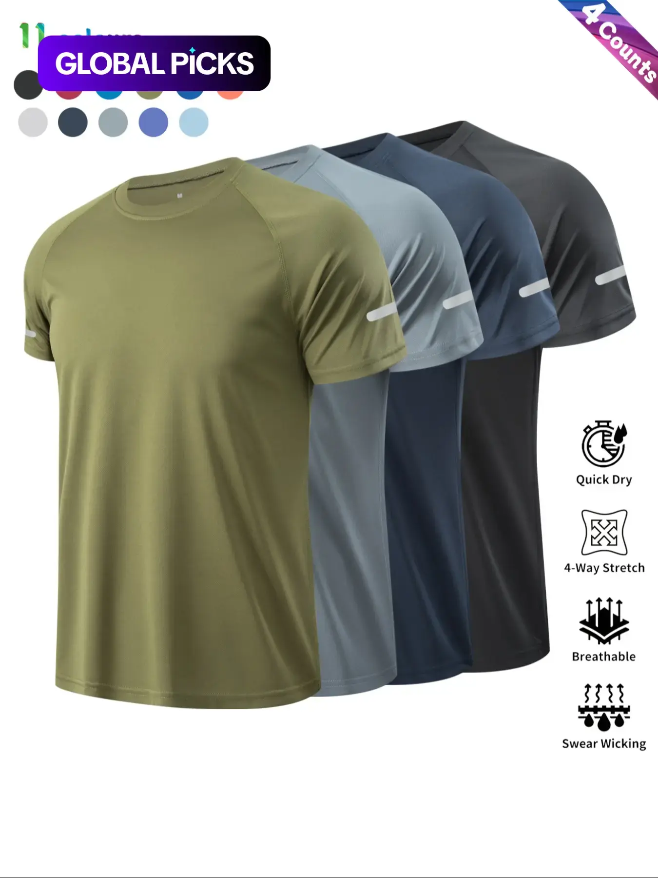Men's Solid Color Short Sleeve Sports Tee, Breathable Sweat-Absorbing Quick-Drying T-shirt for Outdoor Workout Running Cycling, Casual Sportswear for Men, Activewear