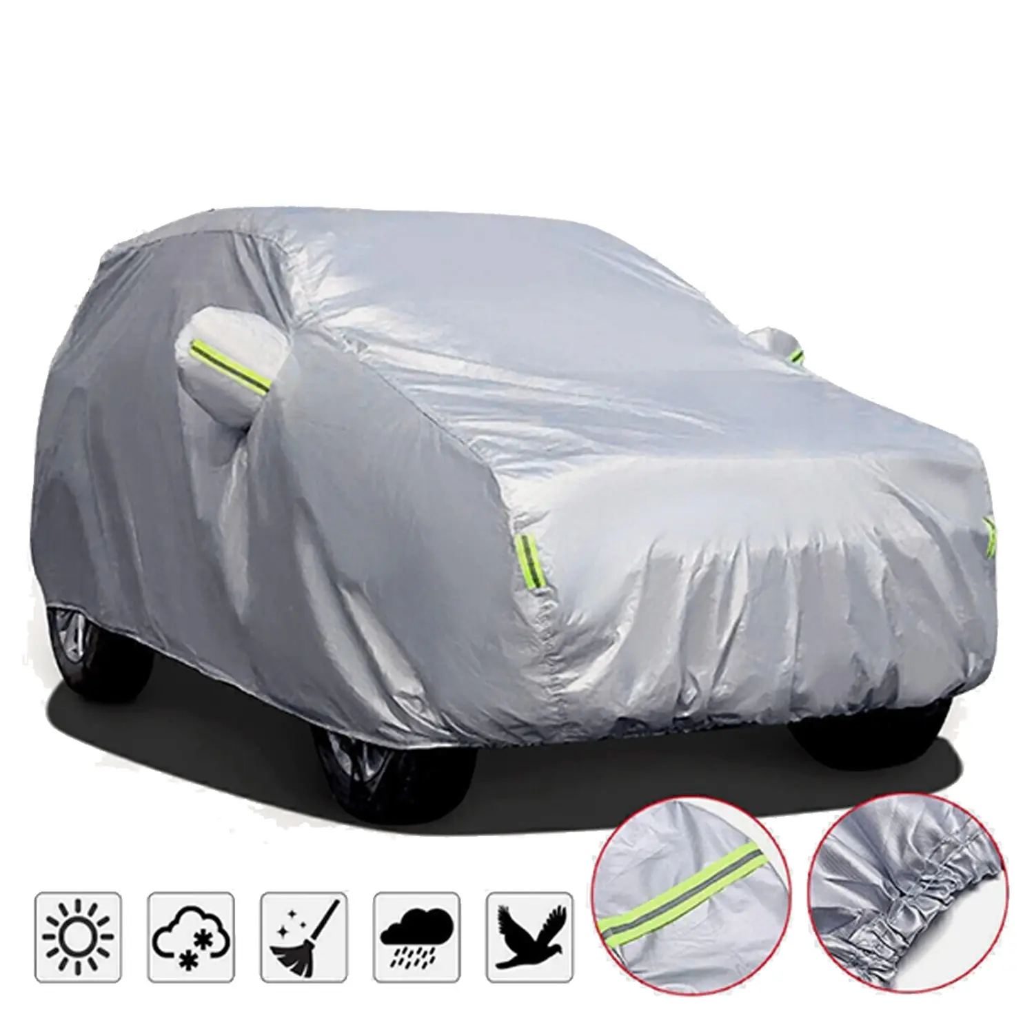 Car Cover, SUV Sedan Car Covers for Automobiles All Weather Season UV Protection Full Car Cover, Outdoor Full Cover Universal Fit SUV Sedan （Silver）