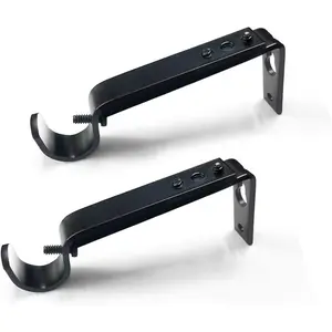 Curtain Rod Brackets Heavy Duty Drapery Hardware Adjustable Curtain Rod Holders Black for 7/8 or 1 Inch Rods, Set of 3