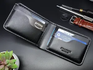 Bellicose Men's Classic Bifold Wallet, Handmade Full Grain Black Leather, Handsewn with Black Stitching, Premium Craftsmanship Mens Wallet, Gift Boxed