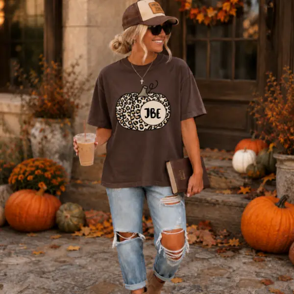 Custom Leopard Monogram Pumpkin Comfort Color Mothers Day T-shirt BLC