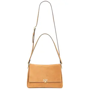 Tory Burch Charlie Suede Shoulder Bag in Toffee