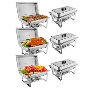 【GARVEE】8QT(1×1/1Pan)Chafing Dish Buffet Set of 6 Stainless Steel Food Servers & Warmers, Includes Water Pan, for Weddings, Parties, Banquets, Catering Presentation Elevate