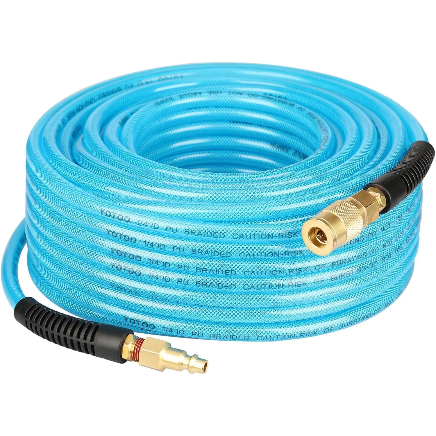 Reinforced Polyurethane Air Hose, 1/4" Inner Diameter x 100 ft Long, Flexible (Flexibility Feature), Heavy Duty Air Compressor Hose with Bend Restrictor, 1/4" Swivel Industrial Quick Couplers & Plug, 1200 psi Bursting Pressure, Blue for Indoor Finishing,