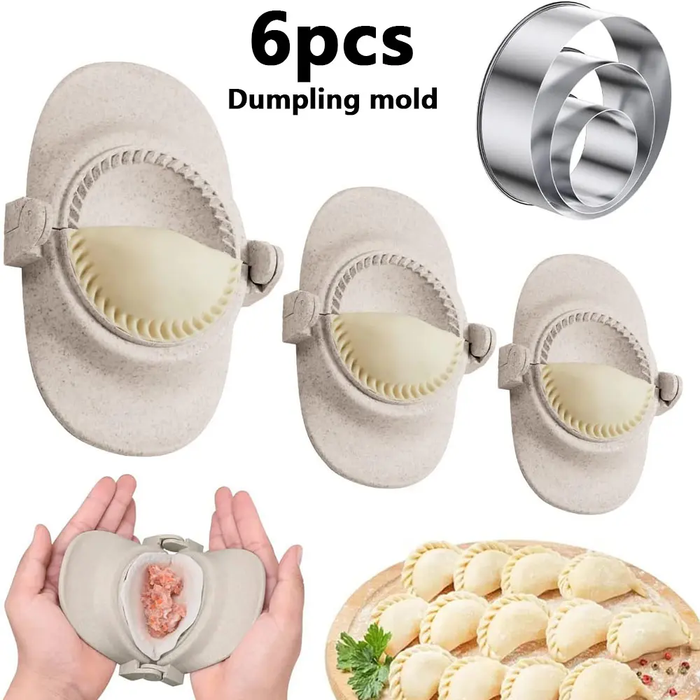 6-Piece Dumpling Maker Set & Stainless Steel Round Mold Cutter, Perfect for Baking Cookies Pies Pastries, Essential Kitchen Tool, Baking Tools, Baking Supplies Kit, Baking Essentials, Home Baking Supplies, Bakeware, Bakery Supplies